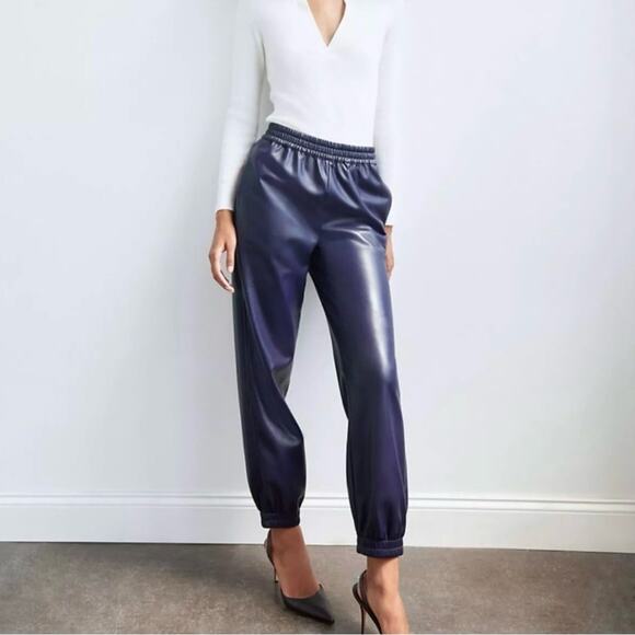🆕 NWOT Babaton Aritzia Zedel Faux Leather Jogger Pants Vegan Purple Size Medium